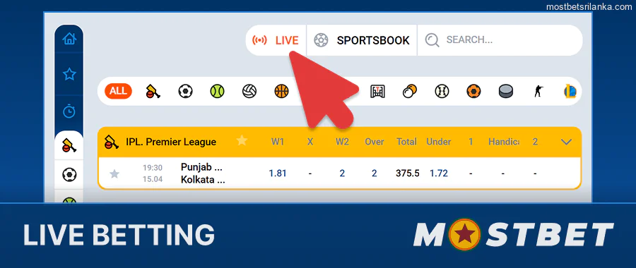 Live betting and broadcasts on Mostbet