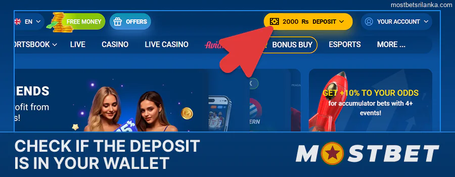 Confirm the deposit in your Mostbet account