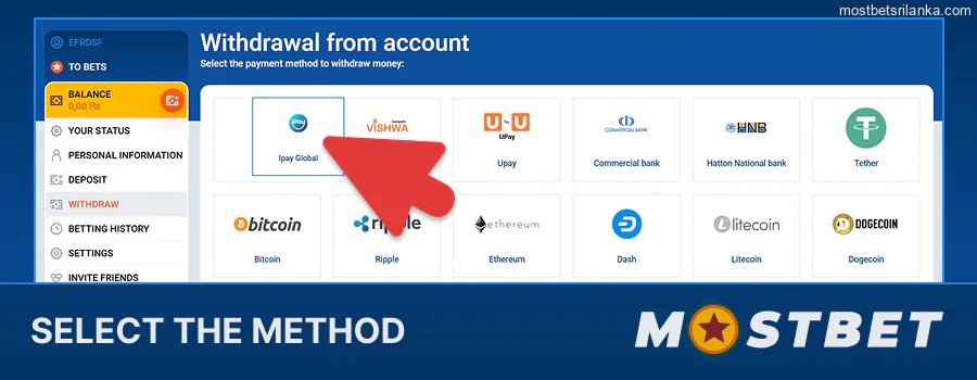 Choose your Mostbet withdrawal payment method